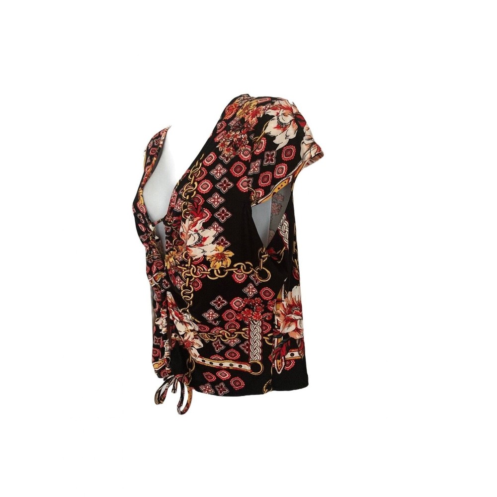 Rue 21 Womens Plus Size 2X Floral Top Shirt Cap Sleeves Keyhole Front Tie NEW